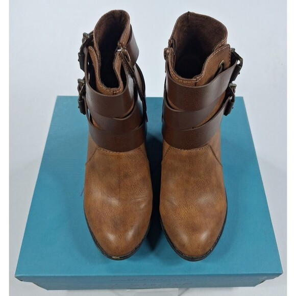 Blowfish Shoes - Blowfish Brown Faux Leather Zip-Up Boots Women Size 7.5 Brown Sworn Bootie